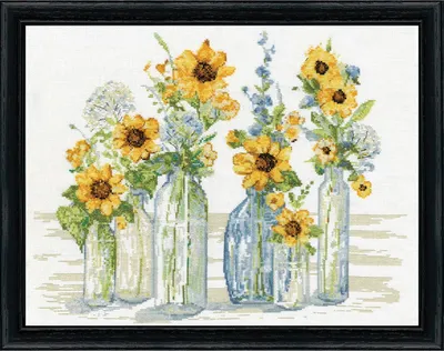 Produktbild von Design Works Kreuzstich Stickpackung "Sonnenblumenspektakel", Zählmuster, 36x46cm