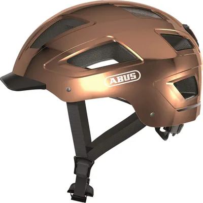 Zdjęcie produktu dla Kask miejski ABUS Hyban 2.0 - kask rowerowy z tylnym światłem, twarda skorupa ABS, dobre dopasowanie - dla mężczyzn i kobiet - Chrome Rosé, rozmiar M (52-58 cm)