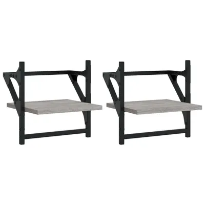 Image de vidaXL Étagères murales avec barres 2 pcs. Gris Sonoma 30x25x30 cm