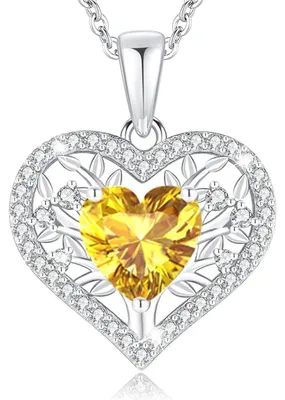 Productafbeelding van Halsketting voor dames, levensboom met hart en geboortesteen, 925 sterling zilver, 45+5 cm