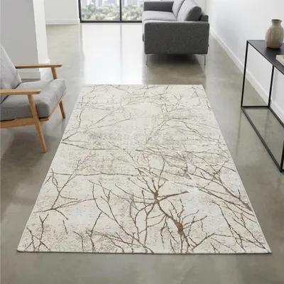 Zdjęcie produktu dla Nowoczesny designerski dywan z błyszczącymi węzłami abstrakcyjny kremowy Rozmiar - 80 x 150 cm