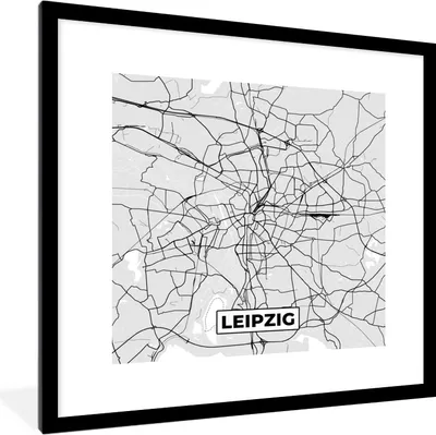 Produktbild von MuchoWow® Gerahmtes Poster Deutschland - Karte - Leipzig- Stadtplan 40x40 cm - Poster mit Schwarzem Bilderrahmen Wandposter Rahmen Foto Bilder - Poster - Plakat im Rahmen