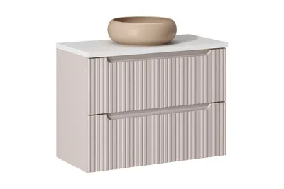 Produktbild von Badmöbel-Set Mit Aufsatzwaschbecken & Unterschrank (80 cm 2 Schubladen ) Arbeitsplatte 80 cm , Nova Cashmere N BM151 - Kaschmir Matt/Weiß Matt