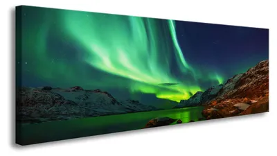 Produktbild von Visario Leinwandbild Polarlicht Nordlicht 120x40 cm – Bild Wandbild Kunstdruck, aufhängfertig, Echtholzrahmen, Zackenaufhänger, Art. 5738