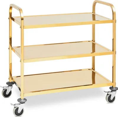 Obrázek produktu pro Cateringový vozík pro servírování 3 police 89,5 X 49,5 cm do 240 kg - zlatý