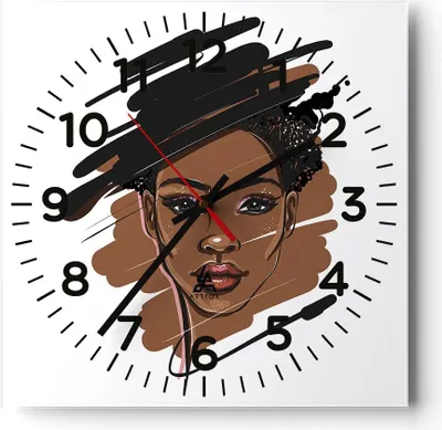 Produktbild von Wanduhr - Quadrat - Glasuhr - Afrikanisch Modern Porträt - 30x30cm - Schleichendes Uhrwerk - Lautlos - zum Aufhängen bereit - Dekoration Modern - Wanddekoration aus Glas - C4AC30x30-4646