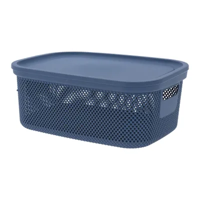 Produktbild von Aufbewahrungsbox mit Deckel 12l Kunststoff mit Griffen Ordnungsbox Spielzeugkiste Stapelbox Regalbox Blau