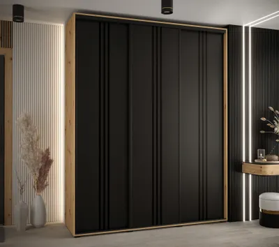 Obrázok produktu pre Šatníková skriňa ASIRI 6 - 200/45 cm, dub artisan / čierna / čierna