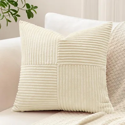 Productafbeelding van Kussensloop, corduroy, kruisstreepmotief, 60x60 cm, beige, 1 stuk