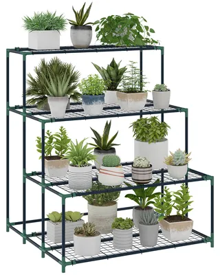 Image de Support pour plantes - Étagère à fleurs en acier, 4 niveaux - 94 x 84 x 110 cm - À assembler soi-même - Vert foncé