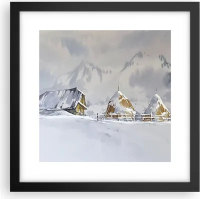 Produktbild von Gerahmtes Poster - Schwarzer Rahmen - Haus Berge Schnee - 30x30 cm - Wand Bild - Wanddeko - Wandbilder - Kunstposter - Wandposter - Bilderrahmen - Bilder - Kunstdruck - P2BAC30x30-4806
