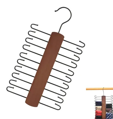 Imagen del producto de Soportes de madera para colgar, con 20 barras, ideales para corbatas, cinturones y bufandas, ofreciendo una solución práctica de almacenamiento