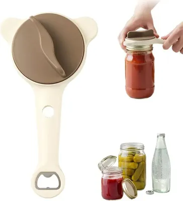 Produktbild von 4-in-1 Glasöffner - Verstellbarer Deckelöffner - Manuell - Edelstahl - Für Gläser, Flaschen und Dosen - Für Senioren und Menschen mit Arthritis