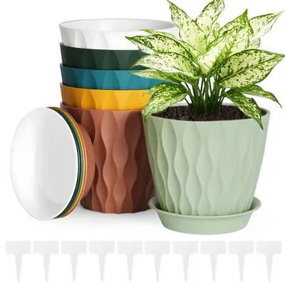 Immagine prodotto di Omgoods - Set di 6 vasi da 5 pollici con fori di drenaggio - Moderni e decorativi