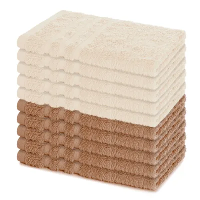 Produktbild von Lavea® 10er Set Gästehandtücher 30x50 cm, Weiche & Saugstarke Gästetücher aus 100% Baumwolle, Frottierserie Elena, Waschbar 60°C – Cappucino & Creme