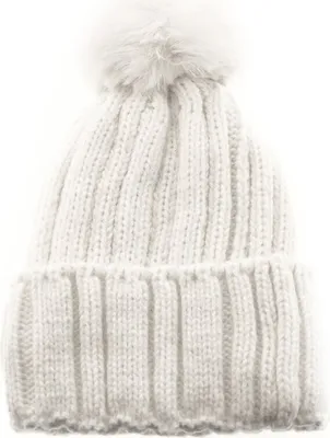 Produktbild von Strickmütze mit Innenfutter für kalte Winter- Herbsttage Bommelmütze Wintermütze Cremeweiß