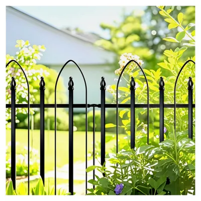 Produktbild von Dekorativer Gartenzaun aus Metall, 81 cm hoch, 61 cm breit, 5 Paneele, 3,05 m Gesamtlänge, faltbar, Landschaftszaun für Blumenbeete, Höfe und Tierbarrieren