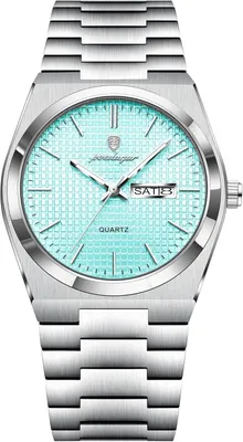 Produktbild von Herren Business Armbanduhr aus Edelstahl mit Datums- und Wochentagsanzeige, Leuchtzeiger, Wasserdichte Quarzuhr Elegant