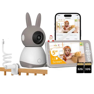 Obrázek produktu pro 5palcový dětský monitor s kamerou 2K WLAN video babyphone PTZ IR noční vidění automatické sledování pláče/pohybu/detekce zvuku s držákem a 2*32G