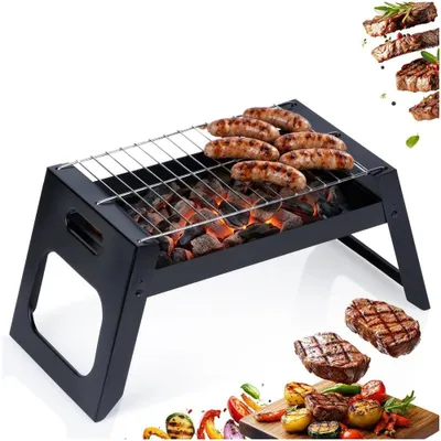 Produktbild von Kompakter, klappbarer Holzkohlegrill aus Stahl, tragbar, 46 × 22 × 22 cm, Schwarz