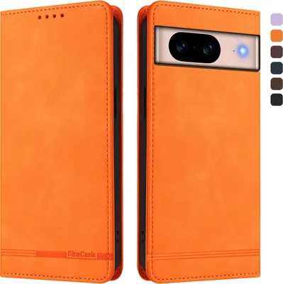 Produktbild von Hülle für Google Pixel 8A, Retro Kunstleder Ständer Klapphülle mit Kartenfächer und Magnetische Orange