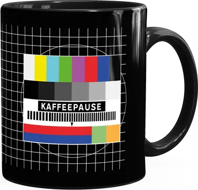 Produktbild von Kaffee-Tasse Testbild Bitte Warten Bildstörung Sendepause Retro Fernseher Tv Bürotasse lustige Kaffeebecher MoonWorks® schwarz Keramik-Tasse
