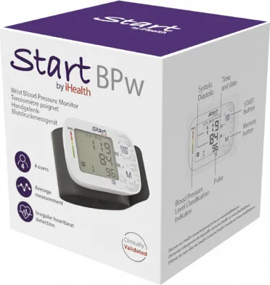 Produktbild von iHealth Start, Handgelenk, Automatisch, Weiß, LCD, 1 Benutzer, 40 - 180