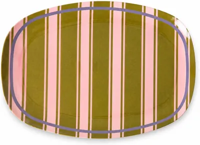 Produktbild von RICE rechteckiger Melaminteller 30 x 21,5 cm mit Streifenmuster | Servierteller, BPA-frei, spülmaschinenfest, leichte Melaminplatte, für Frühstück, Snacks, Picknick, Camping & Alltag