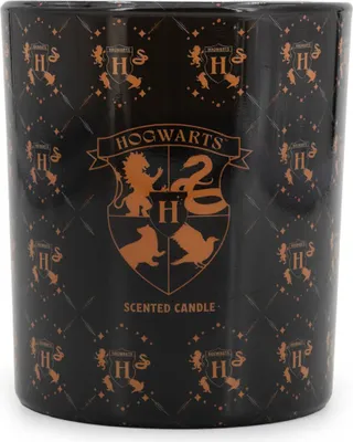 Produktbild von Harry Potter™ Duftkerze Hogwarts, HxBxT: 8,3x7,4x7,4 cm, Glas, Paraffinwachs, Geschenkkerze mit Hogwarts Wappen
