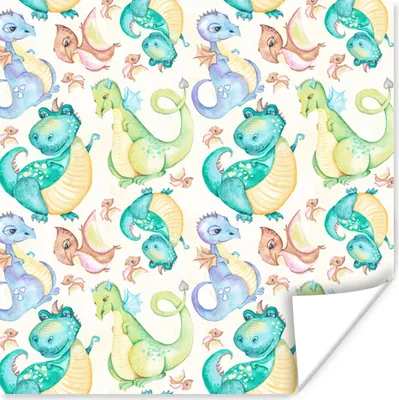 Produktbild von MuchoWow® Poster Dinosaurier - Aquarell - Kinder - Kinder - Kinder 50x50 cm - Wohnzimmerdekoration