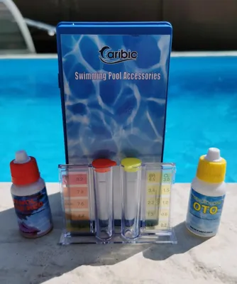Produktbild von Flüssiger Pooltester CARIBIC Chlor PH-Wert Brom Pool Wasser Tester Wassertester