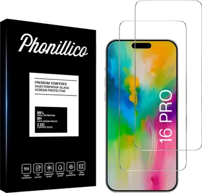 Immagine prodotto di Vetro temperato per iPhone 16 PRO [2 pezzi] Pellicola protettiva dello schermo Antigraffio Vetro Resistente Phonillico®