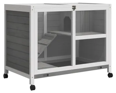 Image de Cage à lapins - Enclos pour lapins - Abri pour lapins en bois - Cage pour animaux - Abri extérieur - 2 étages