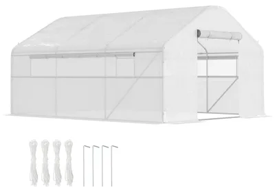 Produktbild von Gartengewächshaus, 4 x 3 x 2 m, mit Rolltüren und großen Fenstern, Tunnelgewächshaus, weiß