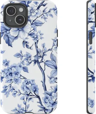 Produktbild von Blaues Vintage-Blumenmuster – Hülle Kompatibel mit iPhone 15 Plus