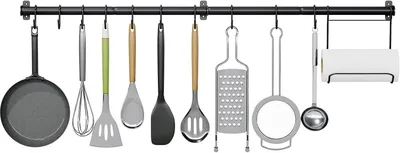 Imagen del producto de Barra de soporte para utensilios de cocina, 110 cm, color negro