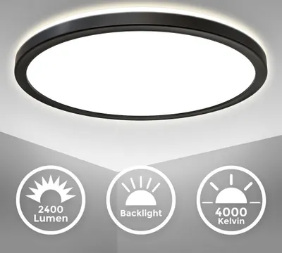Produktbild von LED panel Ø29,3 cm - 18W, 2400lm, plochý, podsvietenie, neutrálna biela, čierna