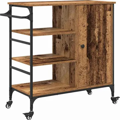 A kitchen trolley with shelves and a cabinet, shown against a white background.