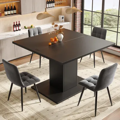 Imagen del producto de Mesa extensible para comedor con tablero plegable, mesa de cocina con base cuadrada y espacio de almacenamiento, 120 × 120 × 75,1 cm, color negro, material: MDF