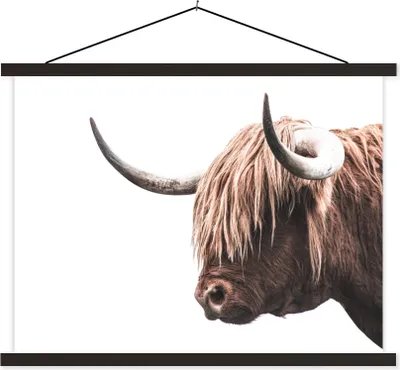 Produktbild von MuchoWow® Textilposter Schottisches Hochlandrind - Kuh - Weiß 120x90 cm mit schwarzem Rahmen - Aufhänger für Poster