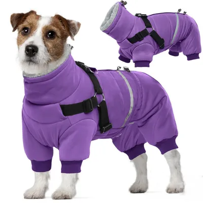 Image de Manteau d'hiver pour chien, avec jambes, imperméable, en polaire, taille XL, couleur violet