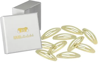 Immagine prodotto di Accessori per capelli per bambini: fermagli ovali dorati (5 cm) con astuccio bianco
