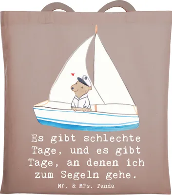 Produktbild von Mr. & Mrs. Panda Tote Bag Bär Segeln - Braun Pastell - Geschenk, Tasche, Shopping, Schultasche, Yachtclub, Einkaufstasche, Segelboot, Segelschule, Beutel, Segeltörn