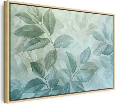 Produktbild von Italienischer Leinwand Leinwandbild - Large Leaves in Shades of Green-Mint: Botanical Motif 60x40 cm Muster b-H-10013-b-a