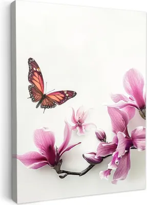 Obrázek produktu pro OneMillionCanvasses® - Obraz na plátně - Květina - Motýl - Růžová - Příroda - Bílá, nástěnná malba, nástěnné dekorace obrazy obývací pokoj, 30x40cm