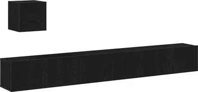 Image de vidaXL Ensemble de meubles TV Fixé au mur Noir imitation chêne Matériau dérivé du bois