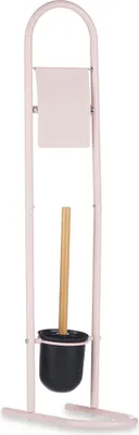 Image de Support en métal pour papier toilette et brosse de toilette FRESHY avec éléments en bambou, rose