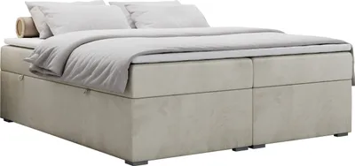 Produktbild von Boxspringbett ohne Kopfteil mit Bettkasten, niedriges Kopfteil, Polsterbett ohne Kopfteil - BESS - 140x200 - Beige - H3