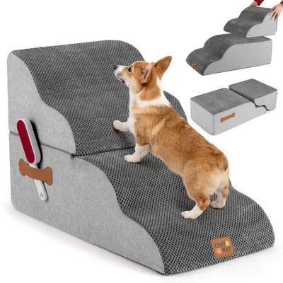 Produktbild von Haustiertreppe mit 4 Stufen, umwandelbares Bett, rutschfest, grau
