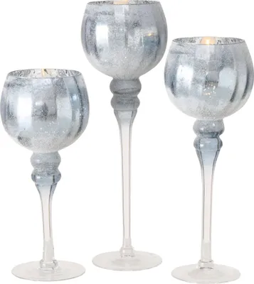 Produktbild von Boltze Windlicht Set Manou 3-teilig blau Deko-Gläser Kerzen Weihnachtsdekoration
